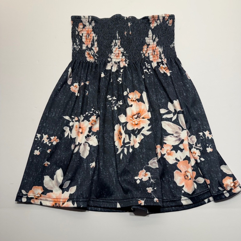 Floral Smocked Tube Top Strapless Cami Tank Peach Navy Flowy Summer Blouse Boho